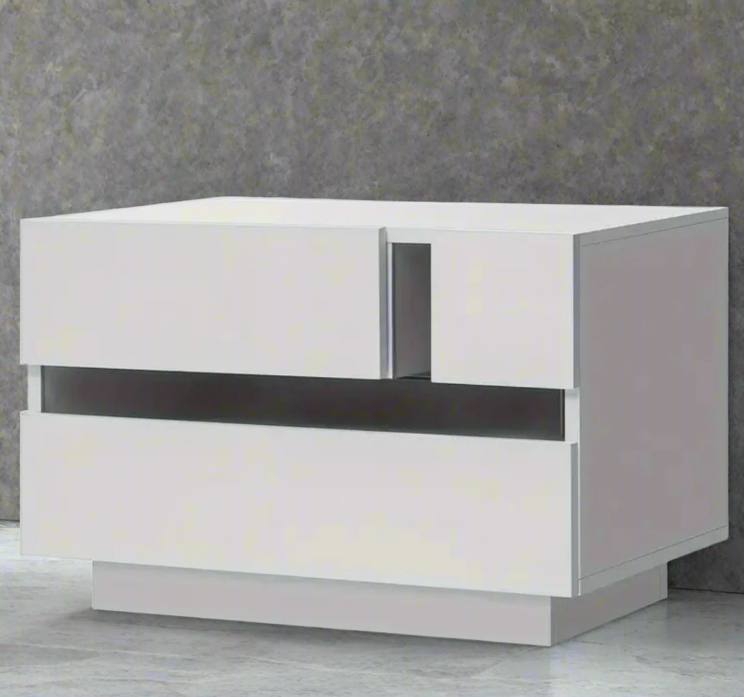 LED Nightstand White Nightstand with 2 High Gloss Drawers