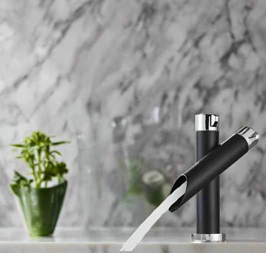 Bathroom Waterfall Basin Faucet - Single Handle Vanity Sink Mixer Tap, Matte Black