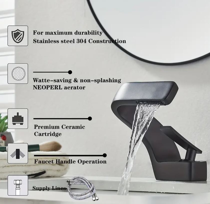 Black Modern Single Hole Bathroom Faucet