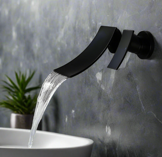 Matt Black Wall Mount Widespread Bathroom Faucet