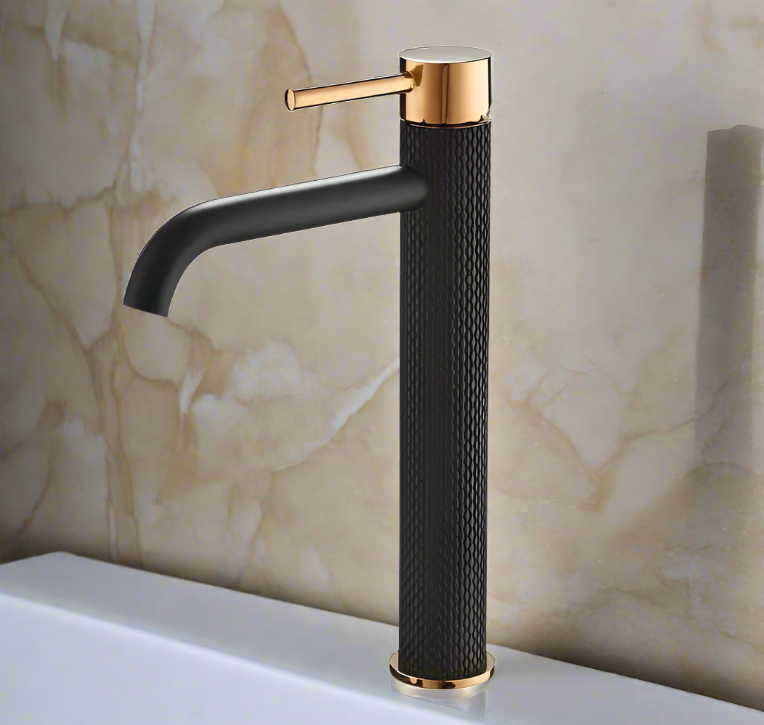 Black and Gold Single Hole Bathroom Faucet