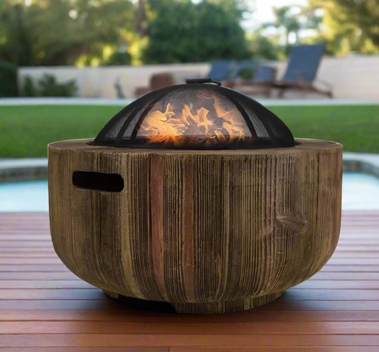 24in Large Rustic Wood Burning Round Outdoor Fire Pit Table