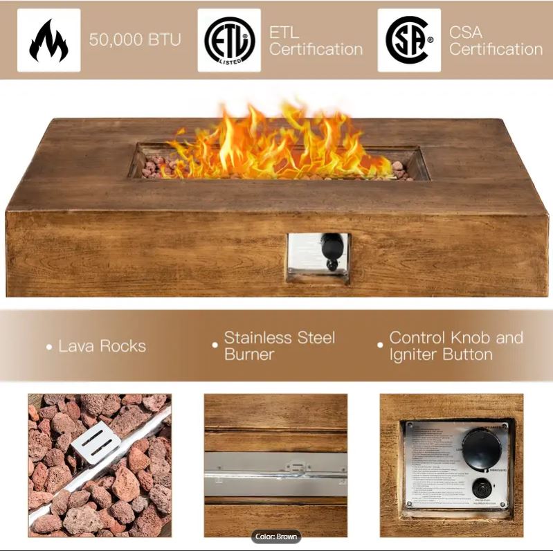 48 x 27-inch Outdoor Gas Fire Pit Table