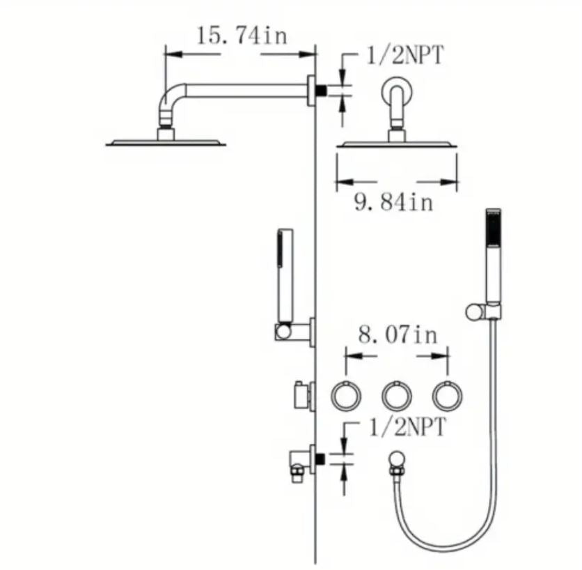 Double-Handle 2-Spray Wall Mount Full/Rain Shower Faucet with Hand Shower