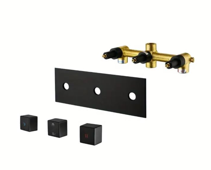 Brass Matte Black Shower Faucet Set with 10-Inch Rainfall Shower Head and Handheld Sprayer