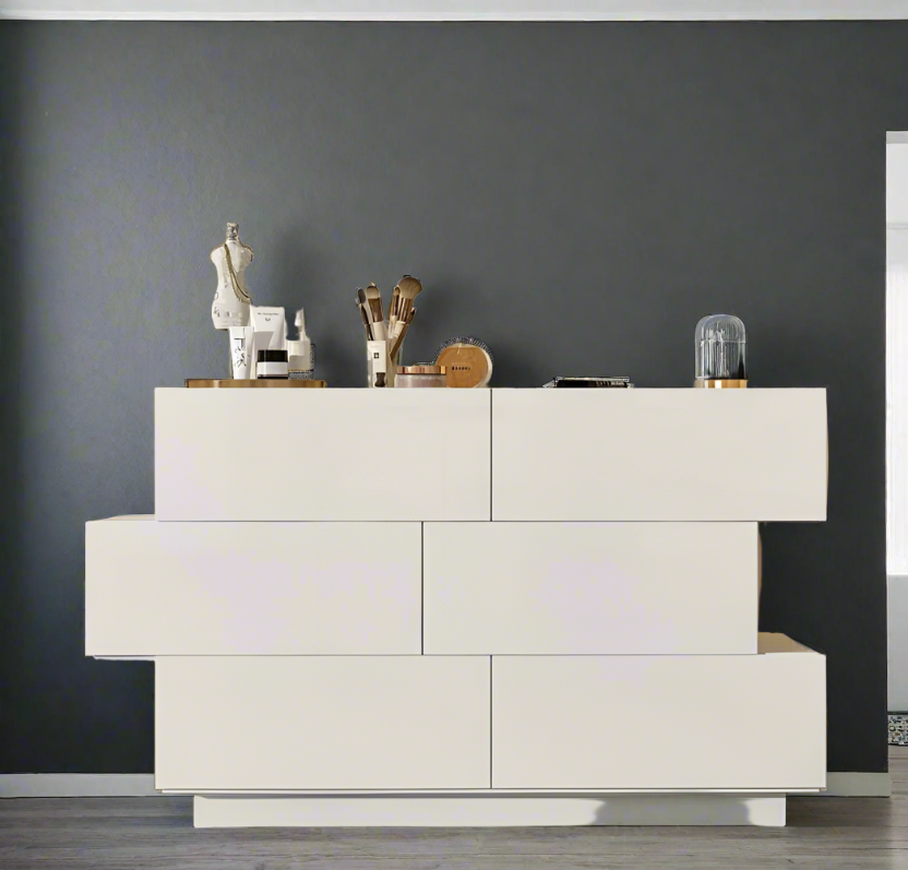 6-Drawer Modern Wood Dresser- High Gloss