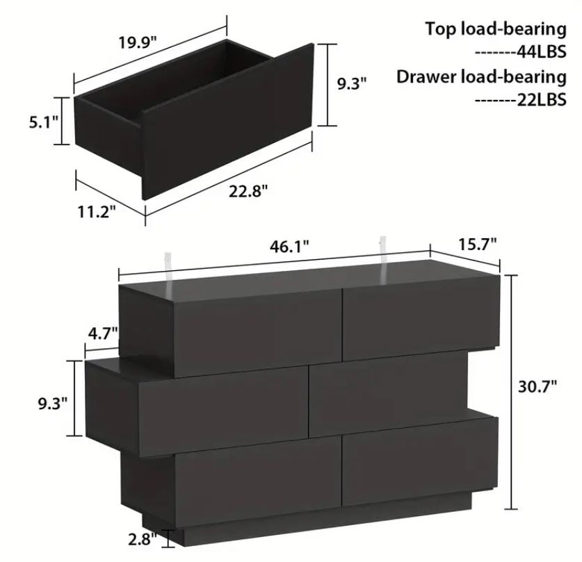 6-Drawer Modern Wood Dresser- High Gloss