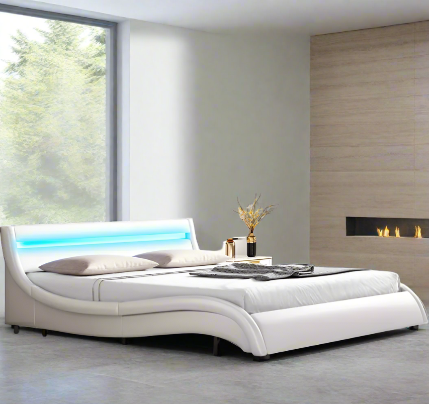 Modern LED Bed Frame With Headboard