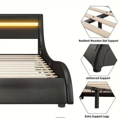 Modern LED Bed Frame With Headboard