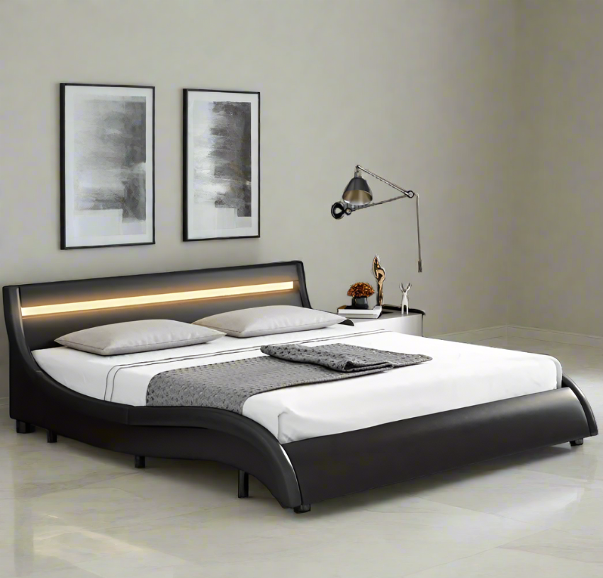 Modern LED Bed Frame With Headboard