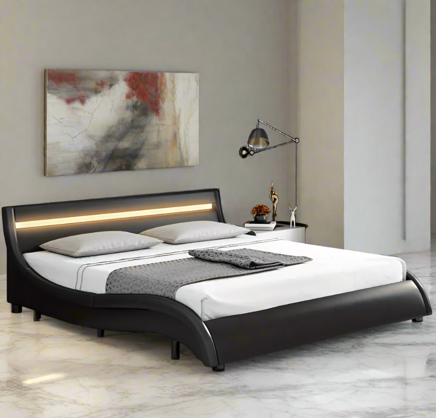 Modern LED Bed Frame With Headboard