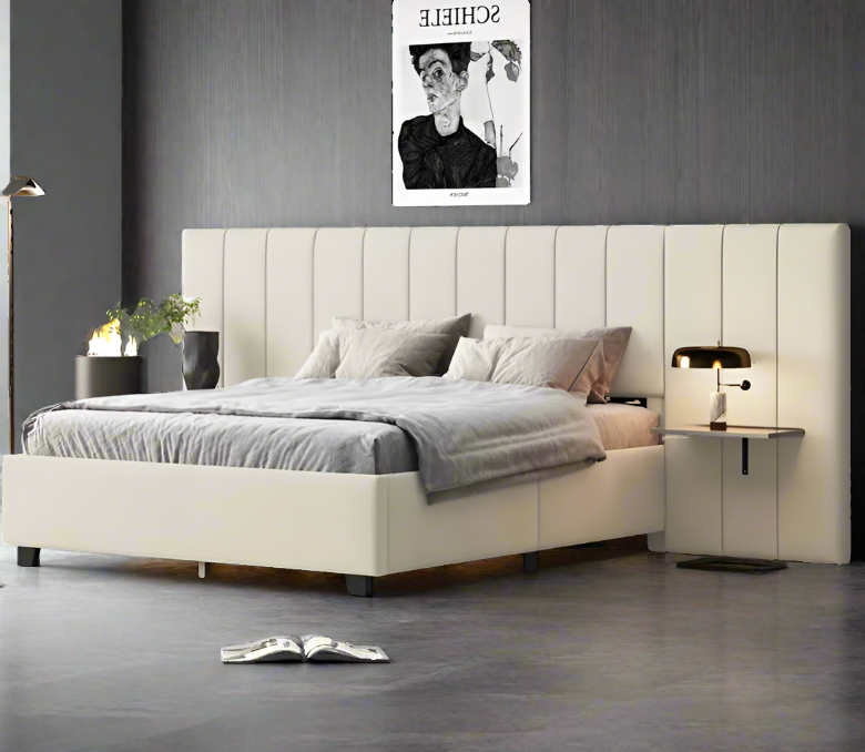 Queen Size Upholstered Platform Bed with Big Headboard Velvet