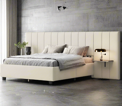 Queen Size Upholstered Platform Bed with Big Headboard Velvet