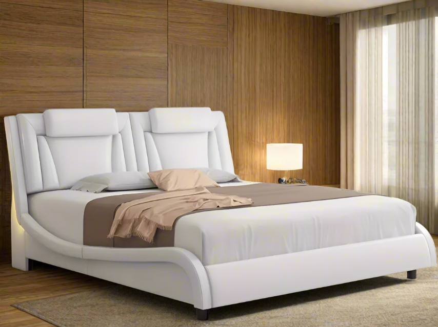 Modern Upholstered LED Bed Frame with Adjustable Headboard