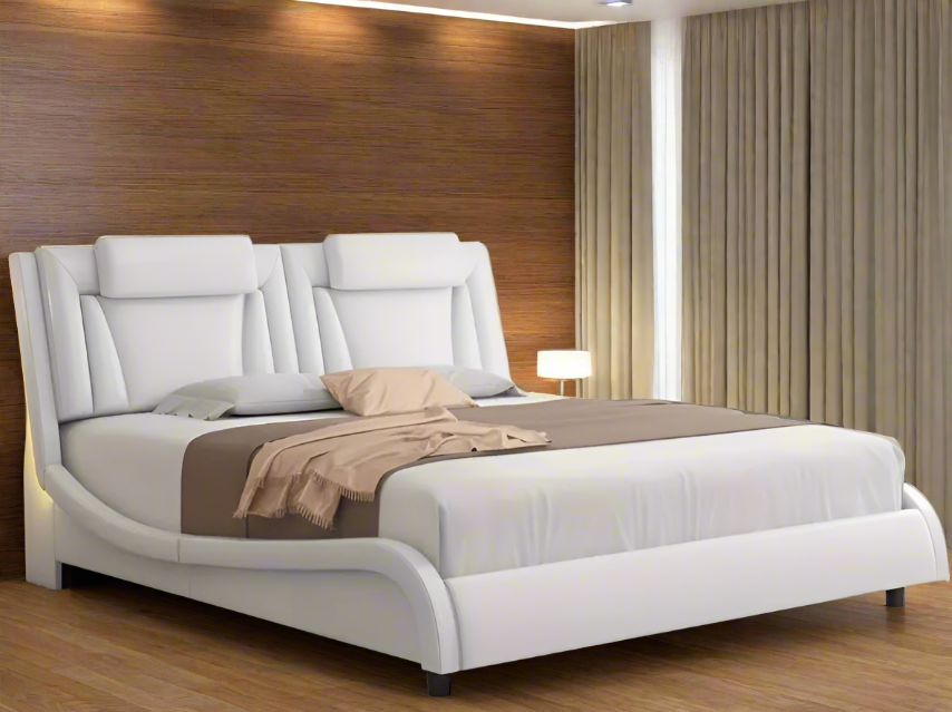 Modern Upholstered LED Bed Frame with Adjustable Headboard