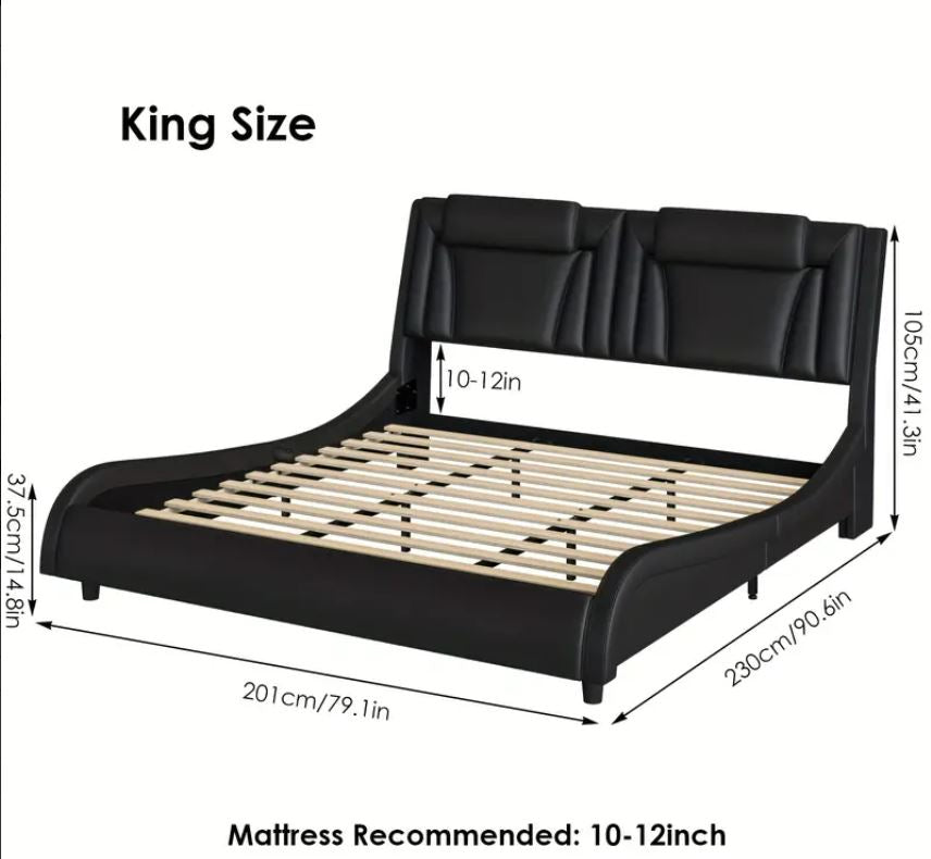 Modern Upholstered LED Bed Frame with Adjustable Headboard