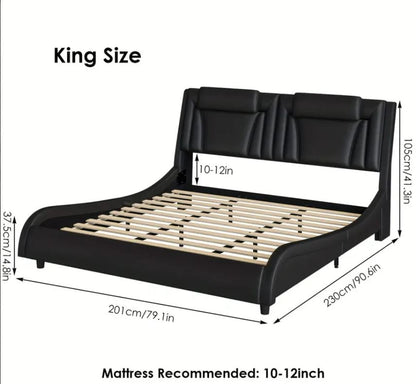 Modern Upholstered LED Bed Frame with Adjustable Headboard