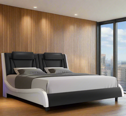 Modern Upholstered LED Bed Frame with Adjustable Headboard