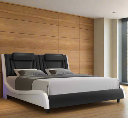 Modern Upholstered LED Bed Frame with Adjustable Headboard