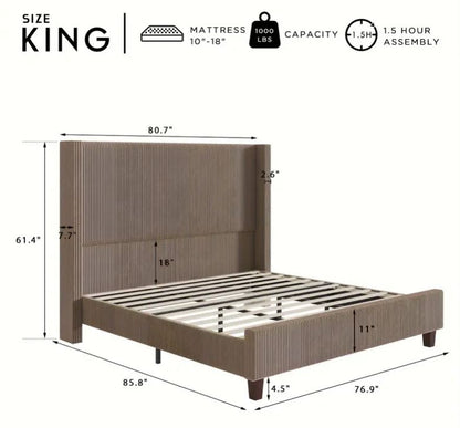 King Size Corduroy Upholstered Bed Frame