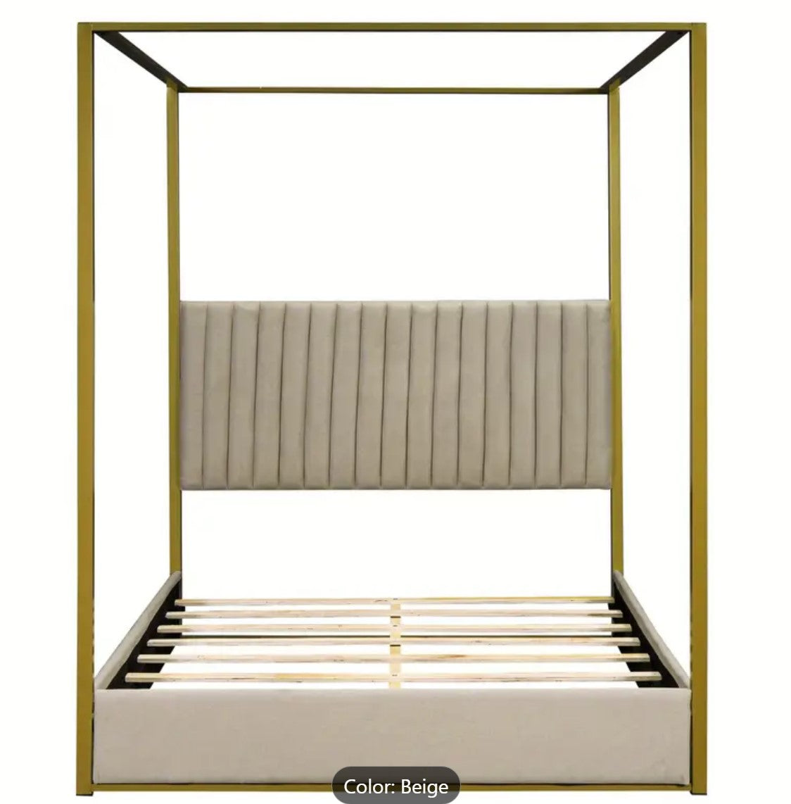 Queen Size Modern Canopy Bed Frame with Upholstered Headboard