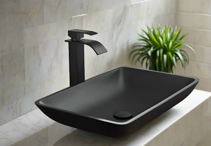 Matte Shell Glass Rectangular Vessel Bathroom Sink with Faucet and Pop-Up Drain