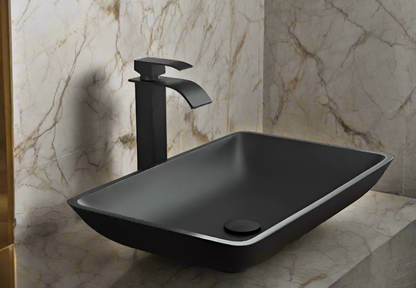 Matte Shell Glass Rectangular Vessel Bathroom Sink with Faucet and Pop-Up Drain