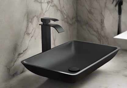 Matte Shell Glass Rectangular Vessel Bathroom Sink with Faucet and Pop-Up Drain