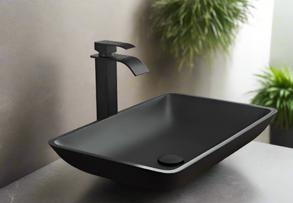 Matte Shell Glass Rectangular Vessel Bathroom Sink with Faucet and Pop-Up Drain