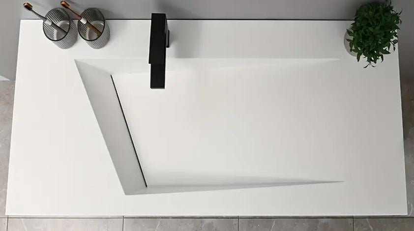 Double-Layered Glass Back Rock Panel Bathroom Cabinet with Ceramic Integrated Basin