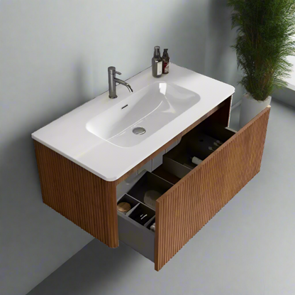 36" Striped Walnut Classic Bathroom Vanity with White Ceramic Sink