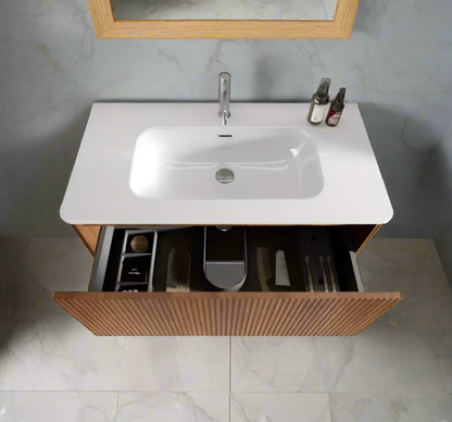 36" Striped Walnut Classic Bathroom Vanity with White Ceramic Sink