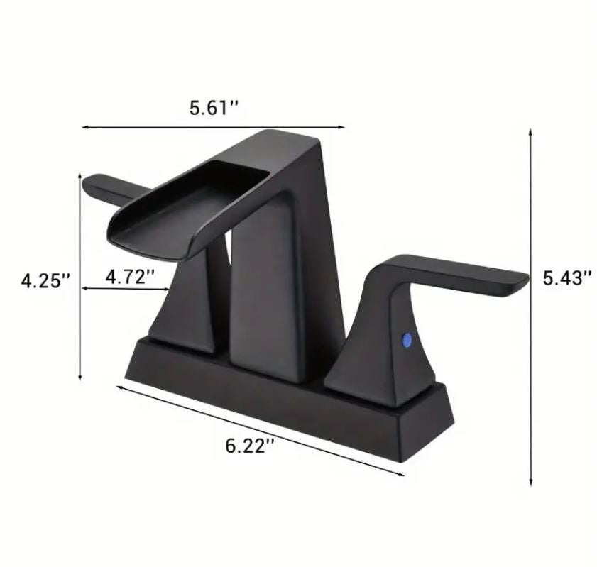 Two Handle 4-Inch Centerset Waterfall Bathroom Sink Faucet, Matte Black