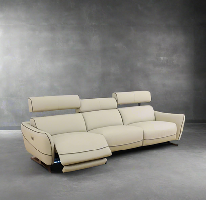 Beige Top Grain Leather and PVC 3-Piece Living Room Recliner Sofa Set