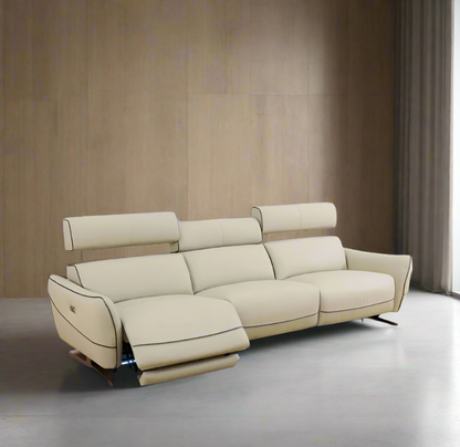 Beige Top Grain Leather and PVC 3-Piece Living Room Recliner Sofa Set