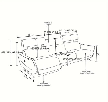 Beige Top Grain Leather and PVC 3-Piece Living Room Recliner Sofa Set