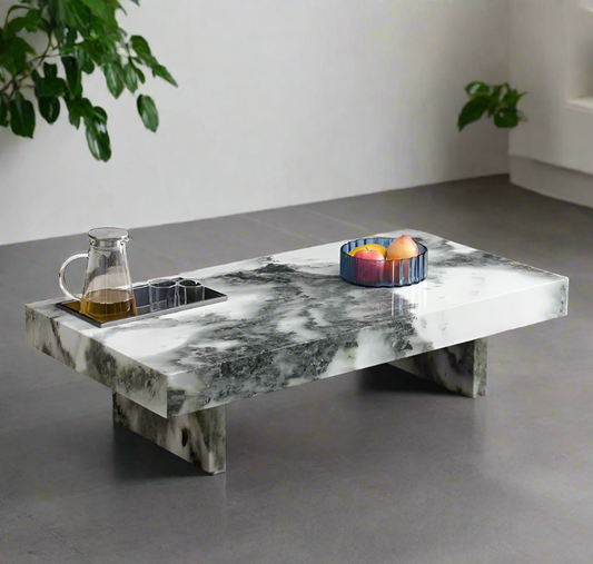 Modern Faux Marble Coffee Table with Storage