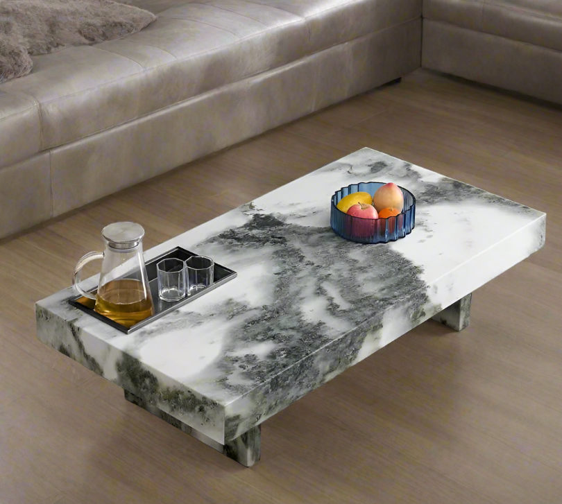 Modern Faux Marble Coffee Table with Storage