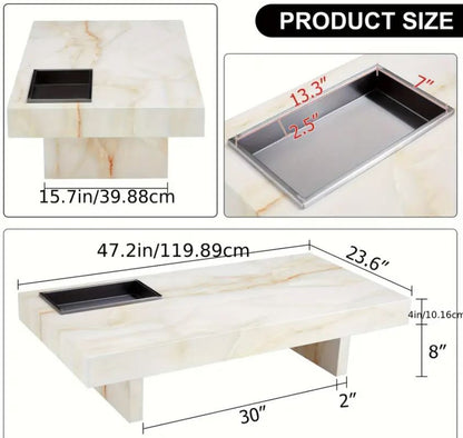 Modern Faux Marble Coffee Table with Storage