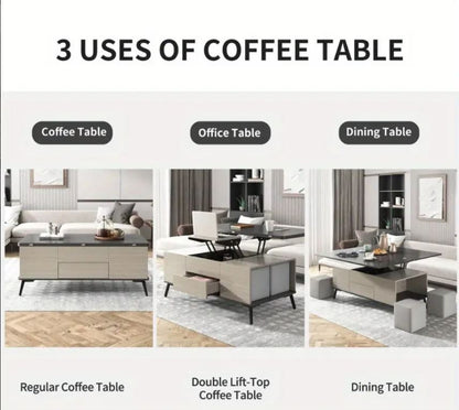 5-Piece Lift Top Coffee Table Set with Storage - Convertible Dining Table with Ottomans