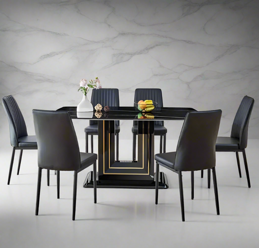 7-Piece Imitation Marble Dining Table Set