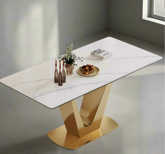 Modern Sintered Stone Composite Glass Top Dining Table