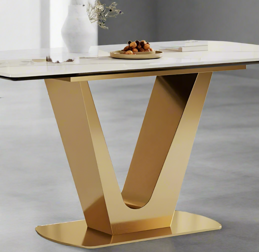 Modern Sintered Stone Composite Glass Top Dining Table