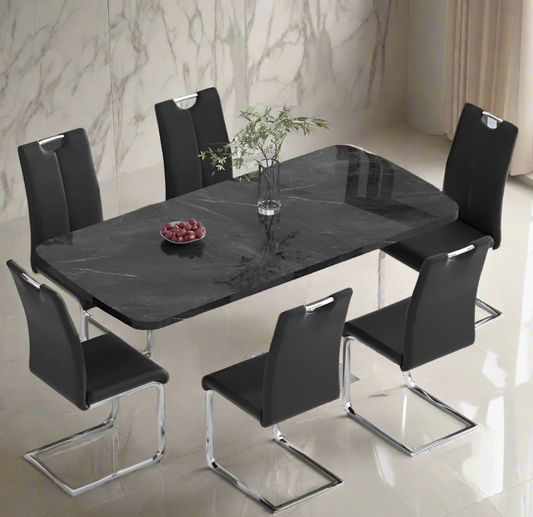 63” Modern Retractable Imitation Marble Dining Table and Chair Set