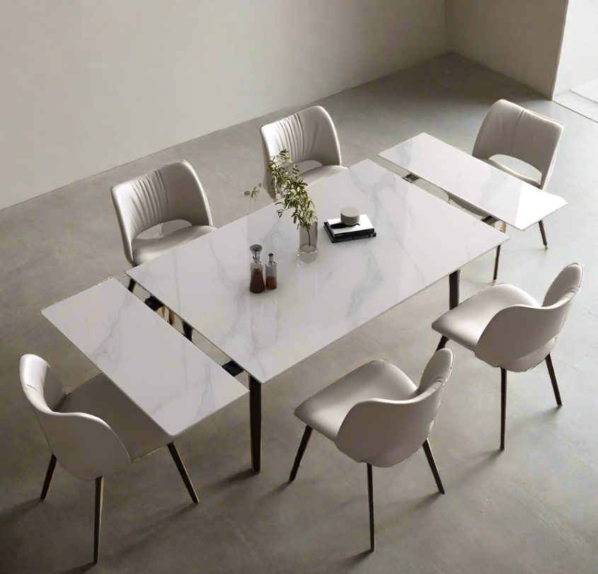 Modern Stone Board Extendable Dining Table Set with 6 Chairs