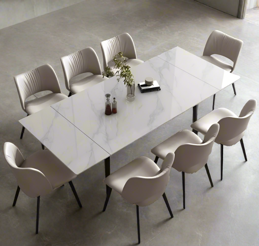 Modern Stone Board Extendable Dining Table Set with 6 Chairs