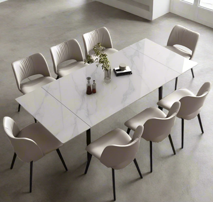 Modern Stone Board Extendable Dining Table Set with 6 Chairs