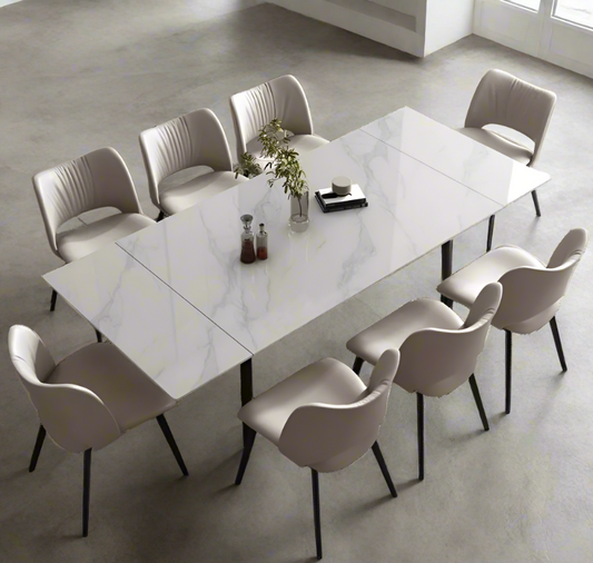 Modern Stone Board Extendable Dining Table Set with 6 Chairs