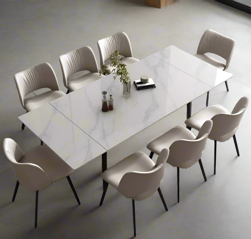 Modern Stone Board Extendable Dining Table Set with 6 Chairs