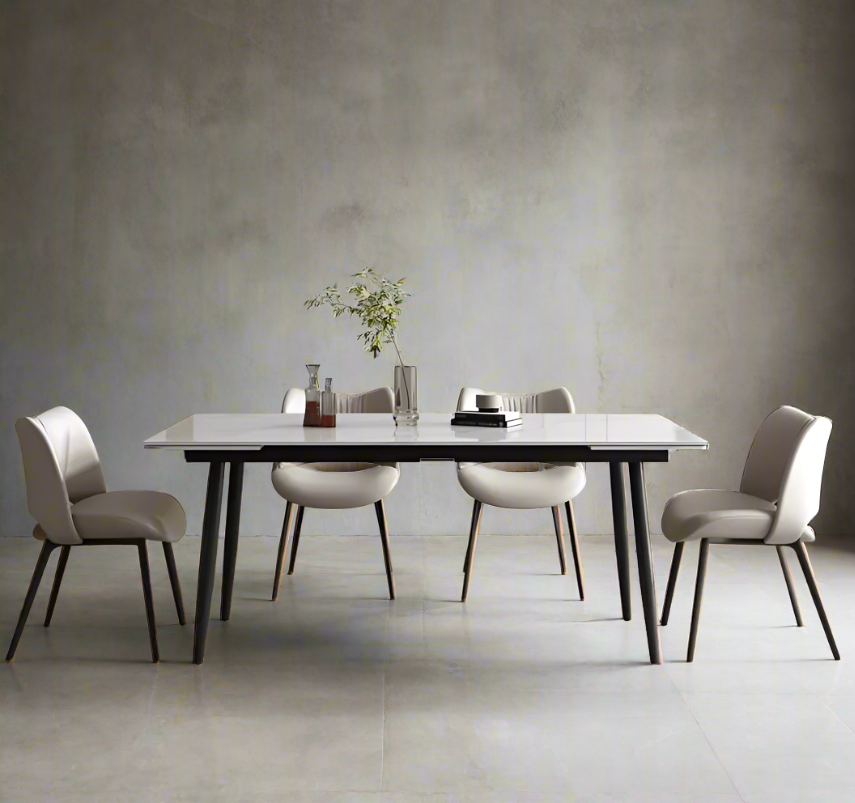 Modern Stone Board Extendable Dining Table Set with 6 Chairs